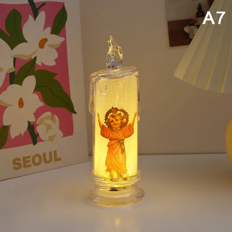 Bougie LED Religieuse Jésus & Vierge / Flamme Électronique Sans Feu