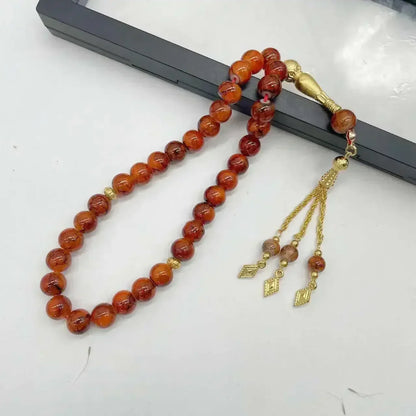 33-Bead Turkish Glass Tasbih with Tassel – Muslim Prayer Beads Bracelet