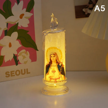 Bougie LED Religieuse Jésus & Vierge / Flamme Électronique Sans Feu