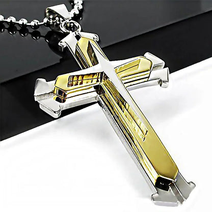 Halskette Kreuz Schwarz Zirkon und Gold aus Edelstahl – Punk-Schmuck für Herren