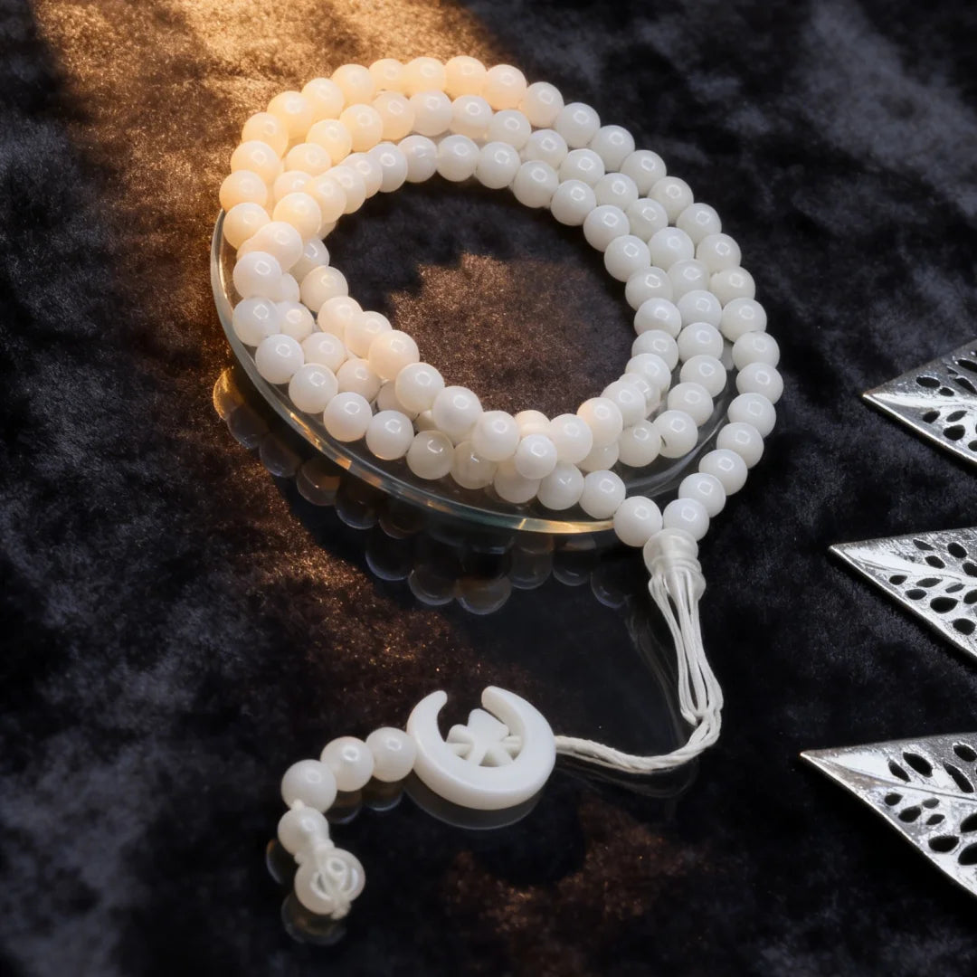 Tasbih Musulman 99 Perles 8mm – Chapelet Islamique Lune & Étoile avec Pompon | Cadeau Ramadan & Aïd
