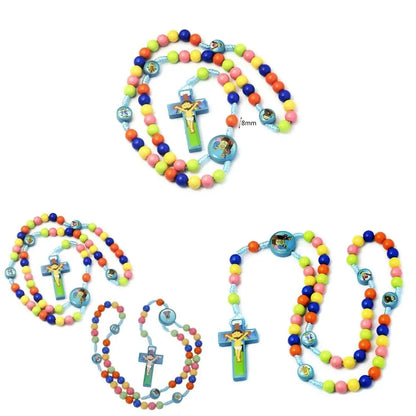 Chapelet Collier Enfant Jésus Cartoon – Pendentif Croix Catholique en Perles Colorées