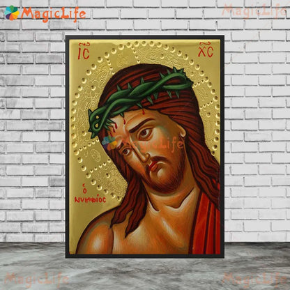 Icône religieuse du Christ Pantocrator – Tableau orthodoxe sur toile sans cadre pour église et décoration murale