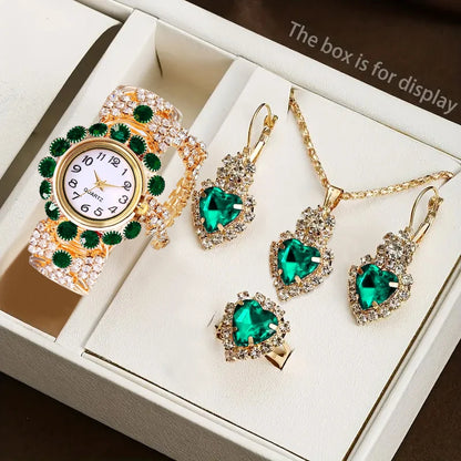 Coffret Montre Femme Strass 5 Pièces – Montre Quartz & Bijoux