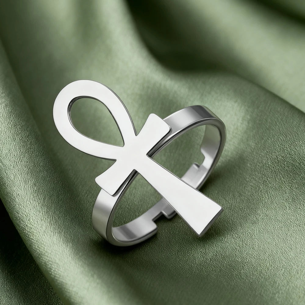 Verstellbarer Ankh-Ring aus Edelstahl – Unisex-Glücksbringer
