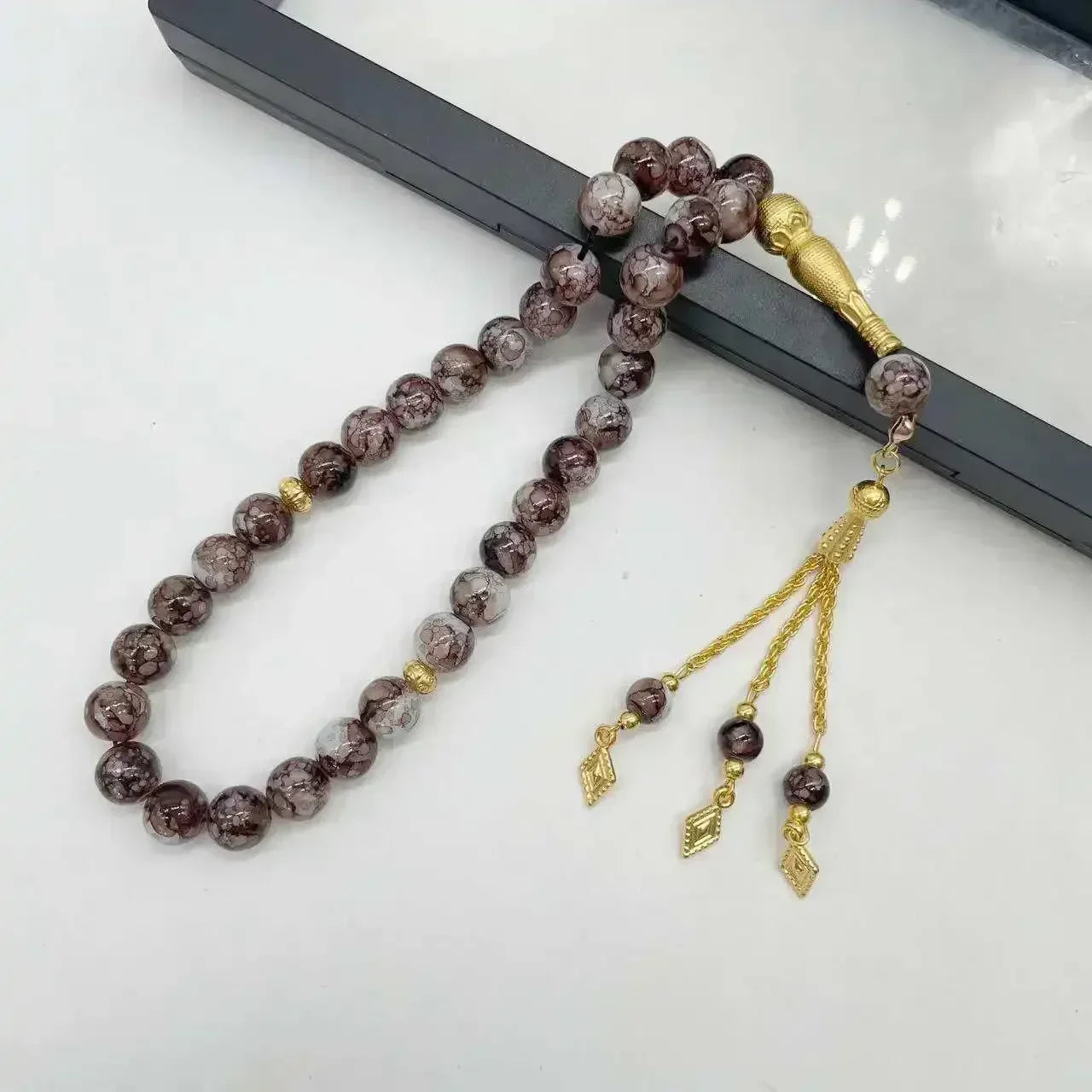 33-Bead Turkish Glass Tasbih with Tassel – Muslim Prayer Beads Bracelet