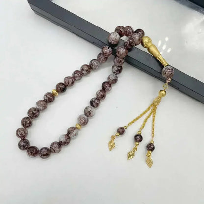 33-Bead Turkish Glass Tasbih with Tassel – Muslim Prayer Beads Bracelet