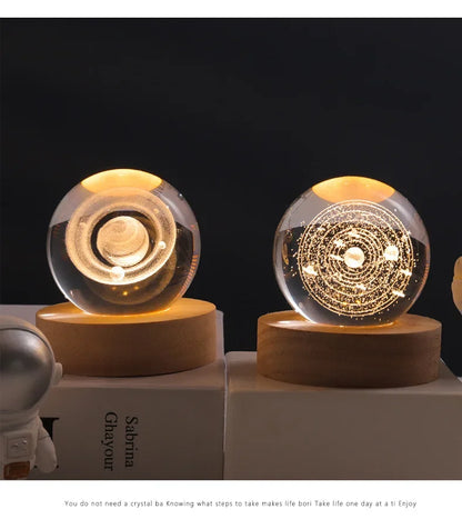 Boule Cristal 3D Système Solaire LED – Globe Planètes Gravé au Laser – Décoration Astronomie & Cadeau
