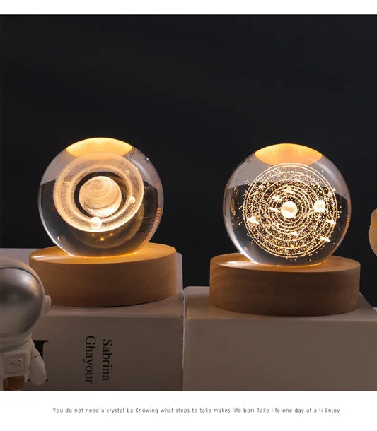 Boule Cristal 3D Système Solaire LED – Globe Planètes Gravé au Laser – Décoration Astronomie & Cadeau