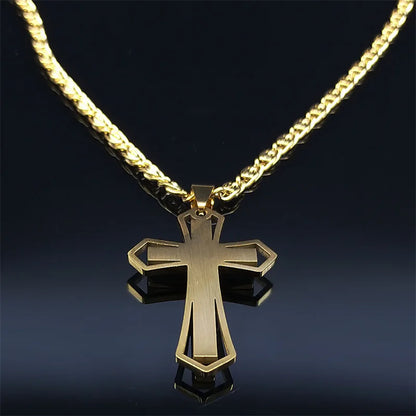 Collier catholique doré avec pendentif croix en cristal – Acier inoxydable, femme et homme
