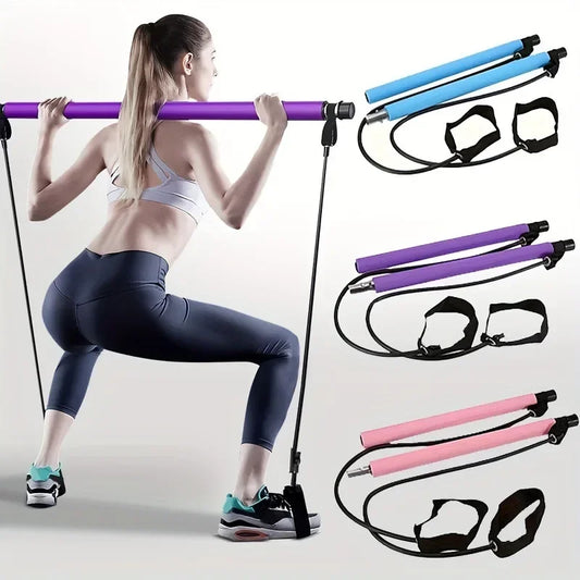 Kit Pilates Portable avec Barre & Bandes de Résistance – Yoga, Fitness, Musculation & Stretching
