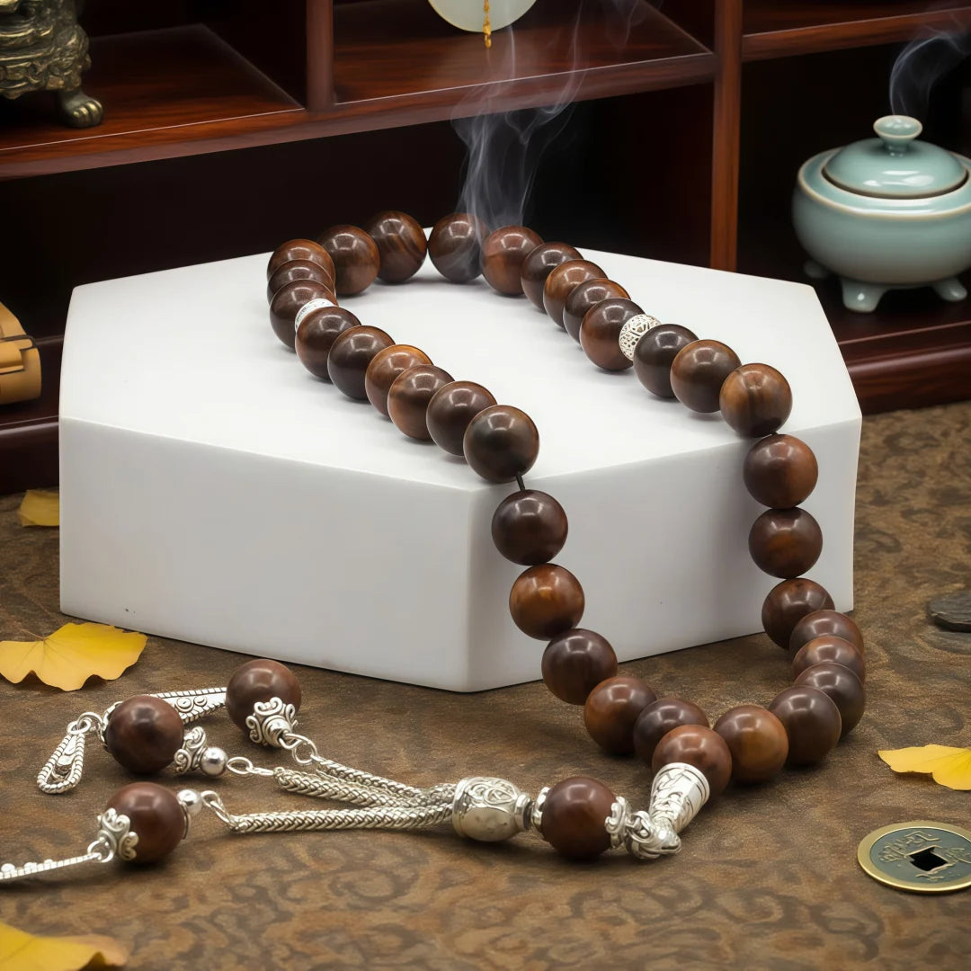 Tasbih musulman 33 perles en bois de rose 10 mm – chapelet islamique pour prière et dhikr