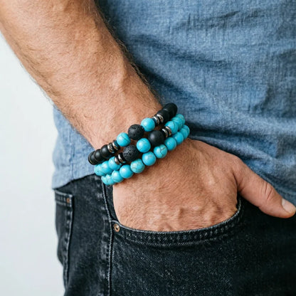Herren-Set aus 3 Steinperlen-Armbändern – Modelle zur Auswahl