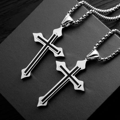 Collier croix minimaliste goutte noire en acier inoxydable – bijou unisexe