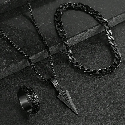Ensemble Bijoux Croix Noir 3 Pièces – Collier, Bracelet & Bague