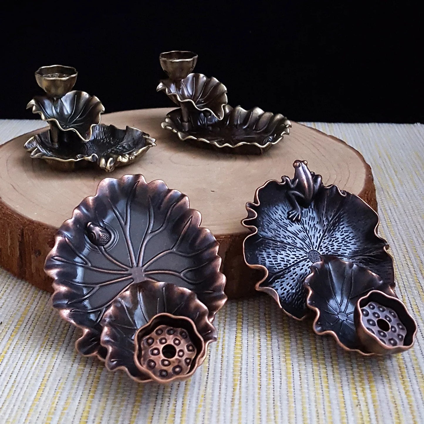 Brûleur d’encens lotus mini – porte-encens chinois décoratif en alliage