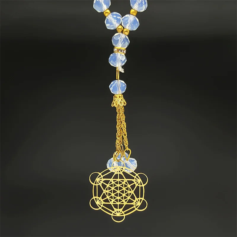 Pendentif Spirituel Fleur de Vie & Cube de Métatron en Acier Inoxydable – Géométrie Sacrée Chakra Protection Énergétique pour Voiture & Porte-Clés