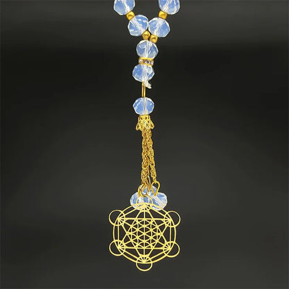 Pendentif Spirituel Fleur de Vie & Cube de Métatron en Acier Inoxydable – Géométrie Sacrée Chakra Protection Énergétique pour Voiture & Porte-Clés