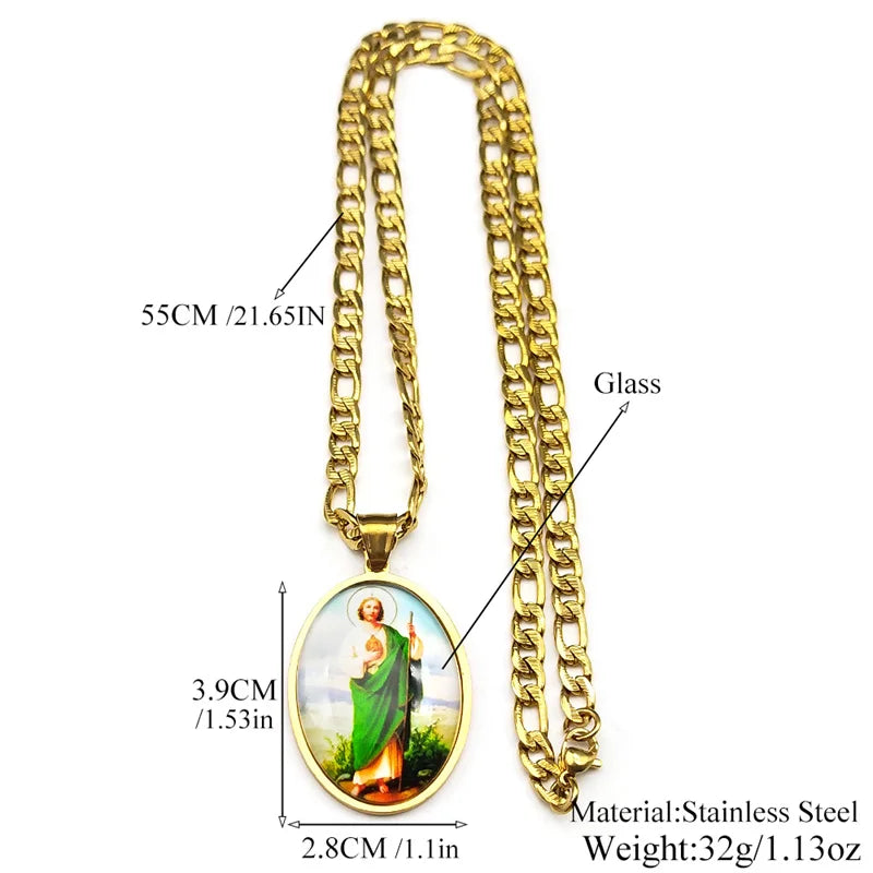 Collier médaille San Judas Tadeo en acier inoxydable doré – bijou religieux