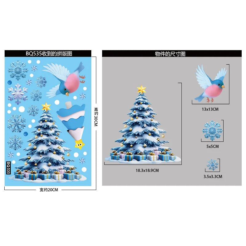 Stickers de Fenêtre Noël – Père Noël, Bonhomme de Neige & Flocons | Décoration Électrostatique Réutilisable