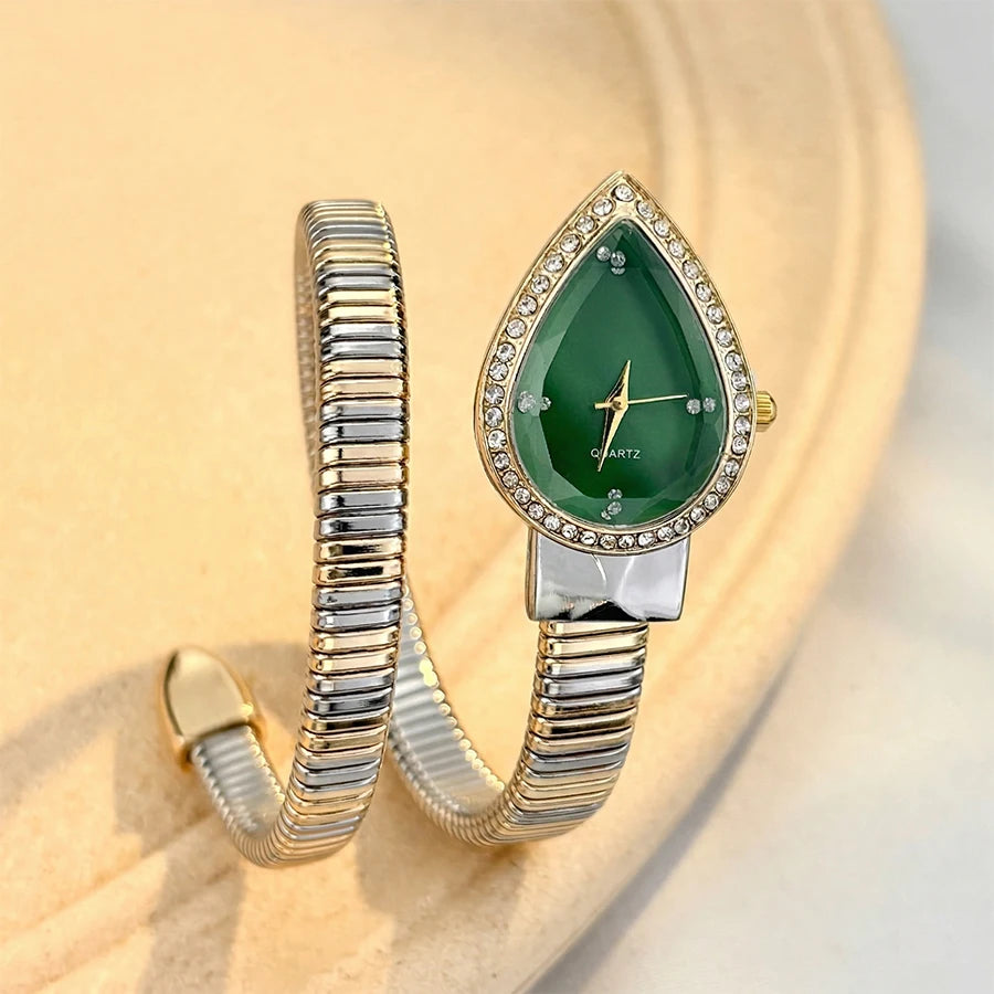 Women's Quartz Water-Drop Watch – Gold or Silver Snake Bracelet