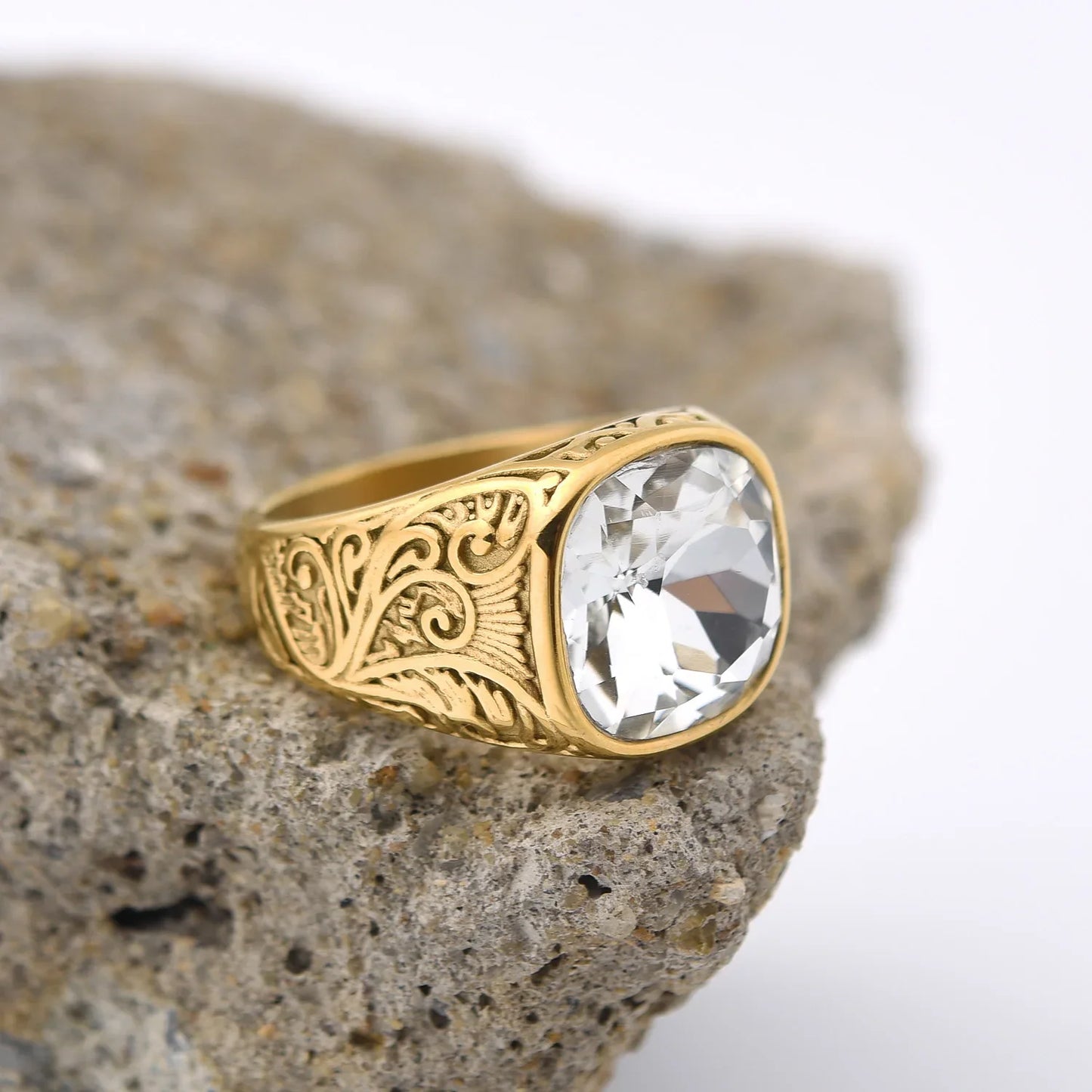 Bague homme acier inoxydable avec pierre colorée – style vintage mystique