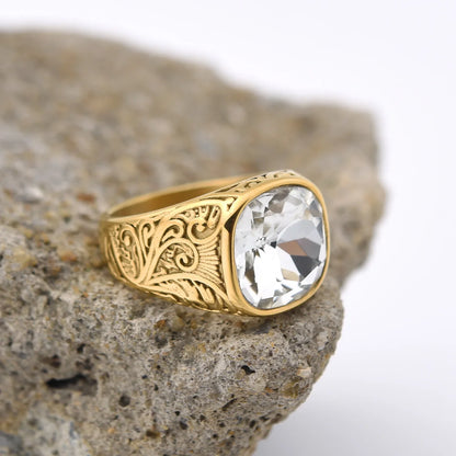 Bague homme acier inoxydable avec pierre colorée – style vintage mystique