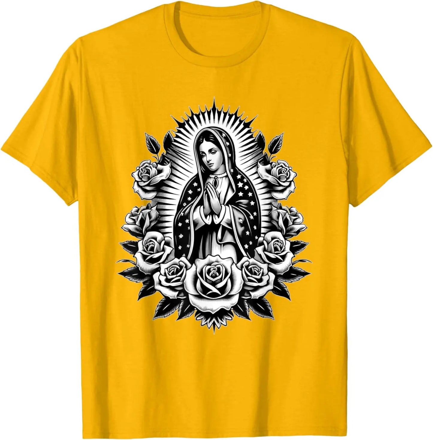 T-shirt Vierge de Guadalupe et roses – imprimé catholique floral pour homme