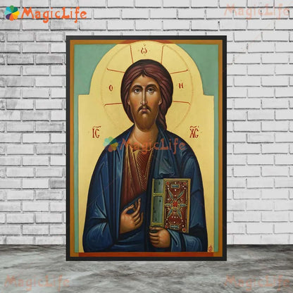 Icône religieuse du Christ Pantocrator – Tableau orthodoxe sur toile sans cadre pour église et décoration murale