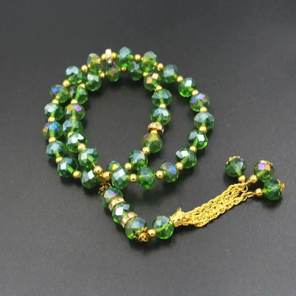 33-Bead Turkish Glass Tasbih with Tassel – Muslim Prayer Beads Bracelet