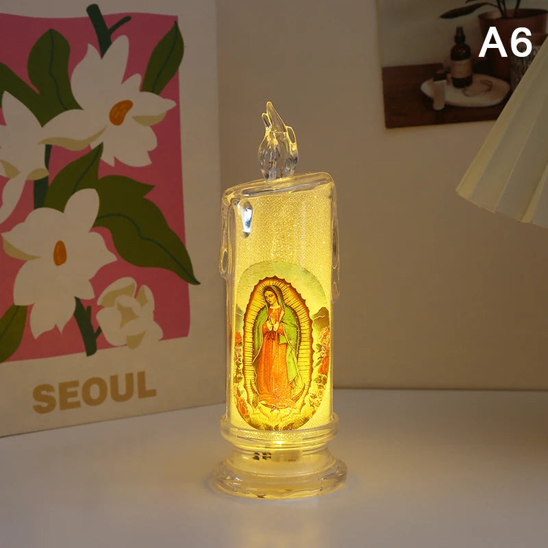 Bougie LED Religieuse Jésus & Vierge / Flamme Électronique Sans Feu