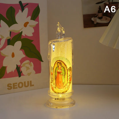 Bougie LED Religieuse Jésus & Vierge / Flamme Électronique Sans Feu