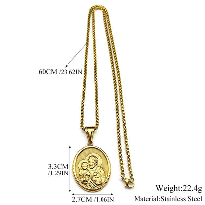 Collier médaille Saint Joseph en acier inoxydable doré – bijou chrétien