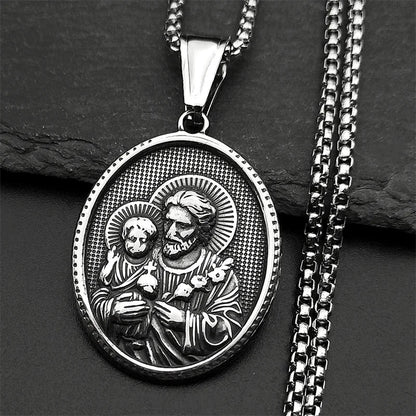 Collier médaille Saint Joseph en acier inoxydable doré – bijou chrétien
