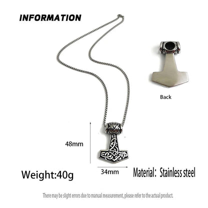 Thorhammer Mjölnir Halskette aus 316L Edelstahl – Runen