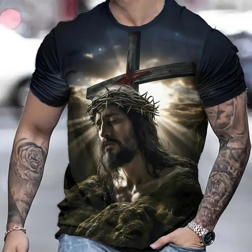 T-Shirt Jésus 3D Homme – Oversize Été – Col Rond