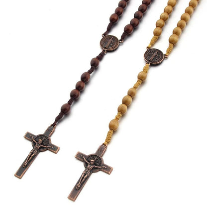 Chapelet en Bois Fait Main – Collier Croix Chrétienne Unisexe | Bijou Religieux et Prière