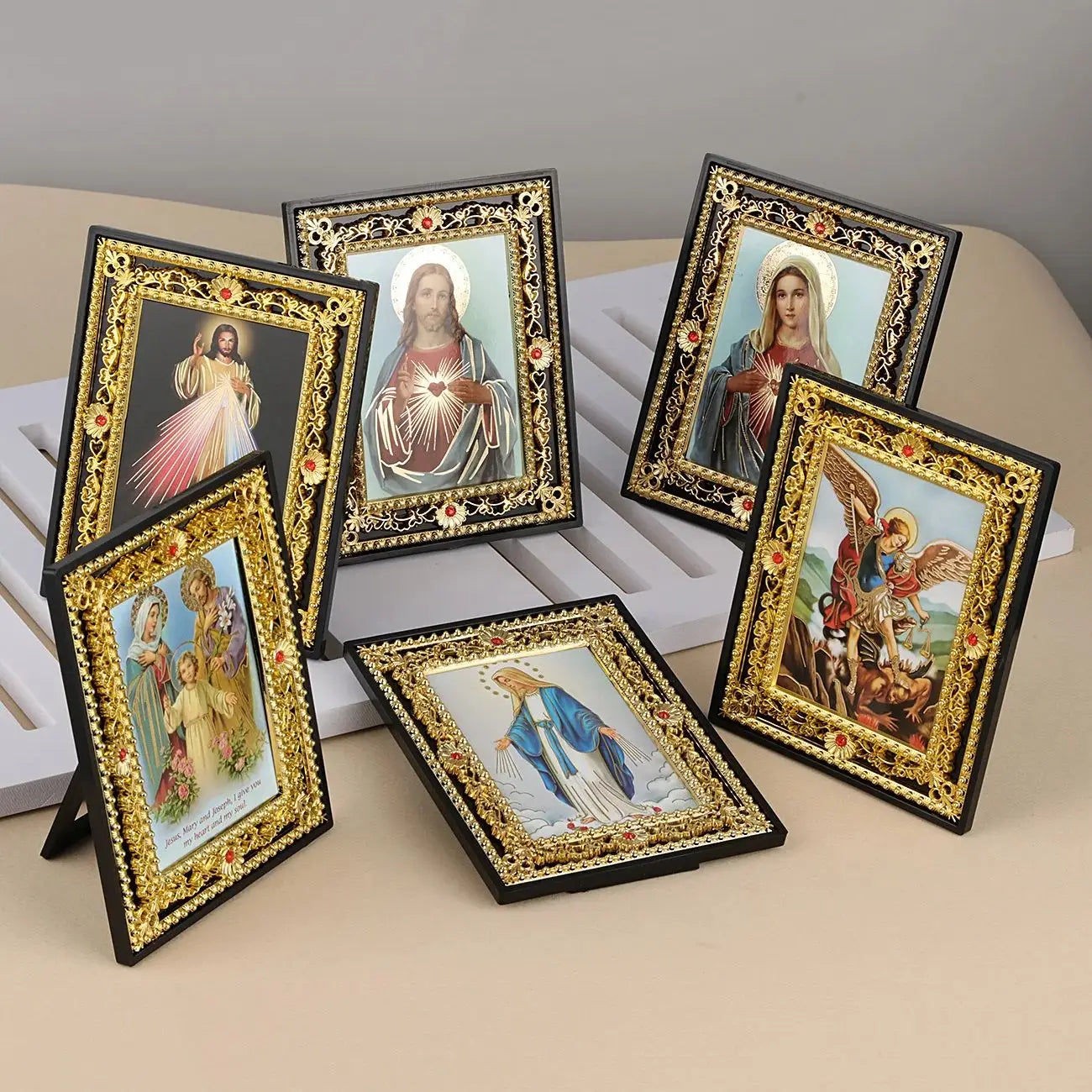 Icône Sainte Famille et archange Saint Michel – décoration religieuse de table