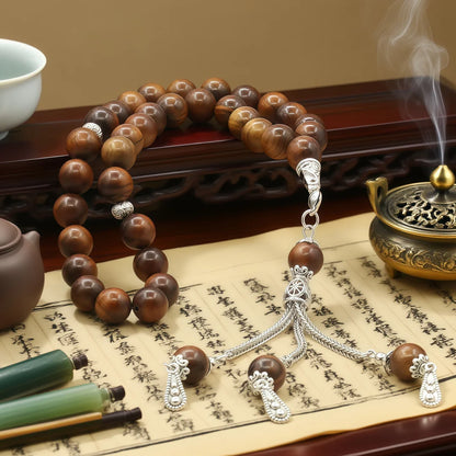 Tasbih musulman 33 perles en bois de rose 10 mm – chapelet islamique pour prière et dhikr