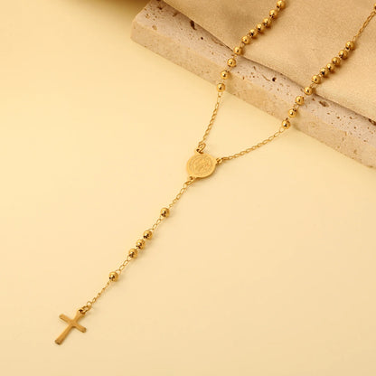 Collier Rosaire Catholique Doré en Acier Inoxydable – Pendentif Croix de Prière