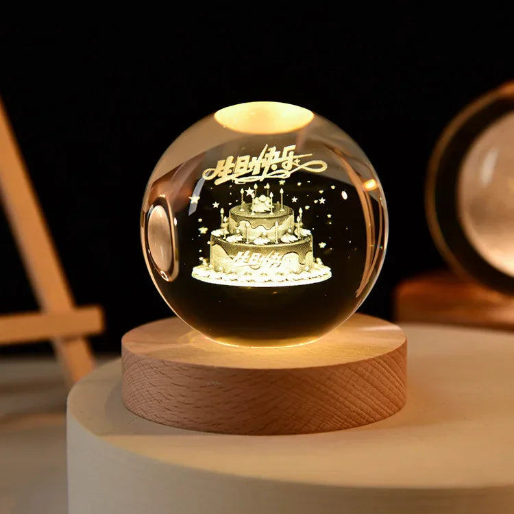 Boule de Cristal 3D Gravée Laser 6 cm – Planètes, Galaxie & Univers – Décoration & Cadeau