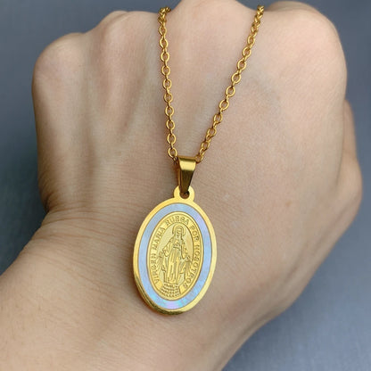 Halskette ovaler Medaillon Jungfrau Maria vergoldet – religiöser Schmuck für Frauen