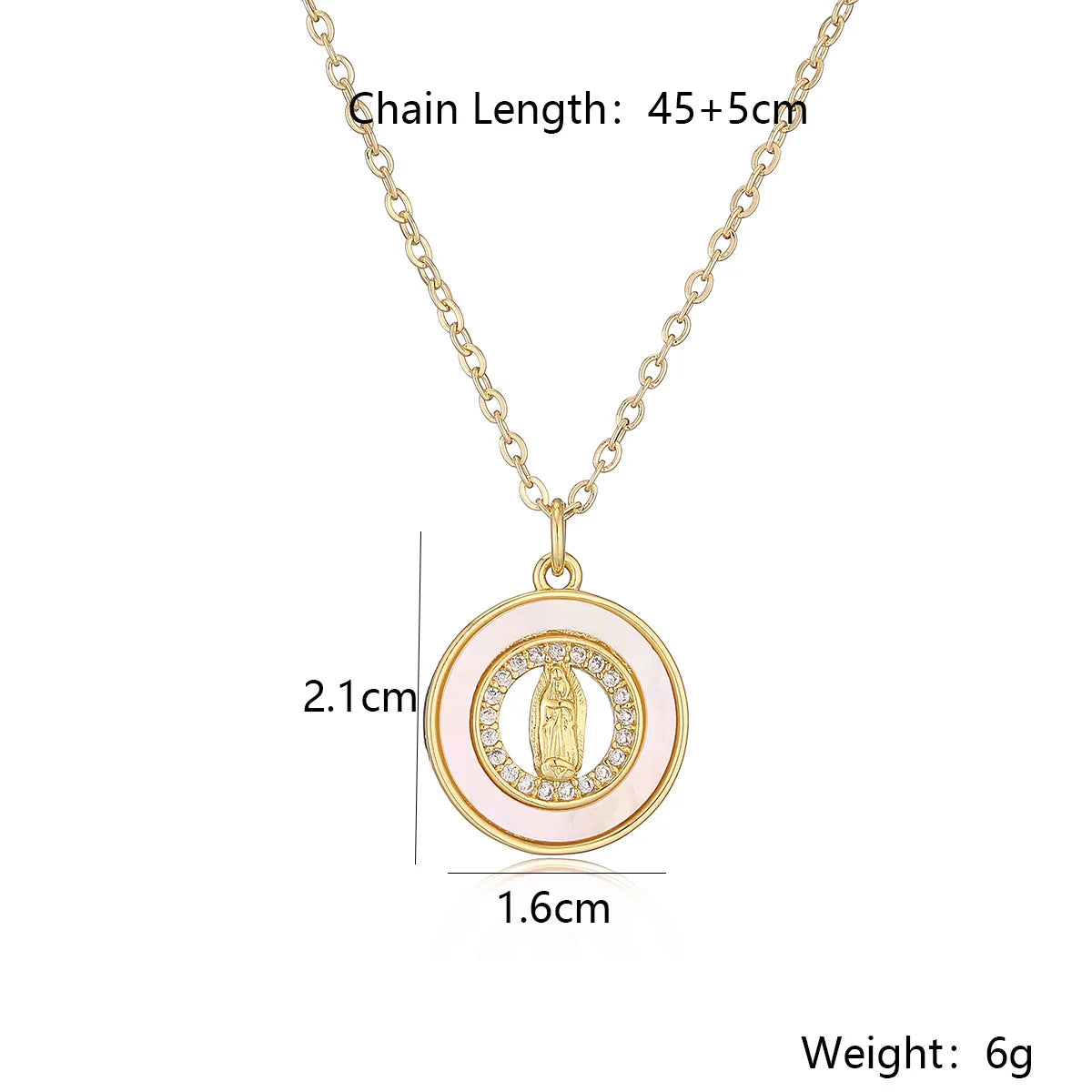 NEWBUY Hochwertiger Damenschmuck religiöser Art aus Kupfer mit Zirkonia-Einlage, Jungfrau-Maria-Anhänger, Edelstahlhalskette