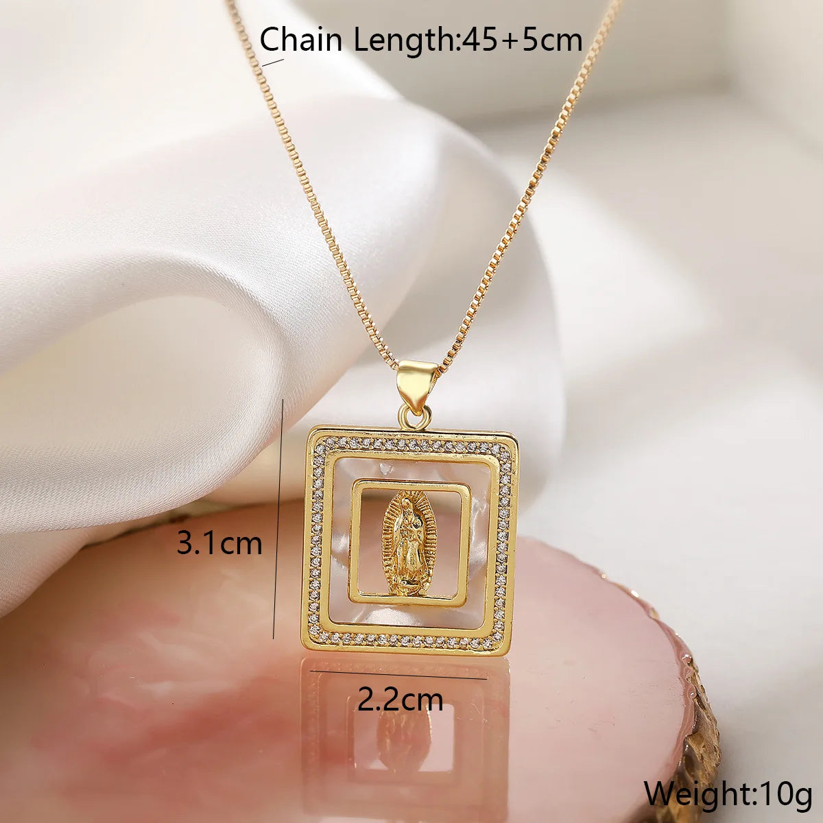 NEWBUY Hochwertiger Damenschmuck religiöser Art aus Kupfer mit Zirkonia-Einlage, Jungfrau-Maria-Anhänger, Edelstahlhalskette