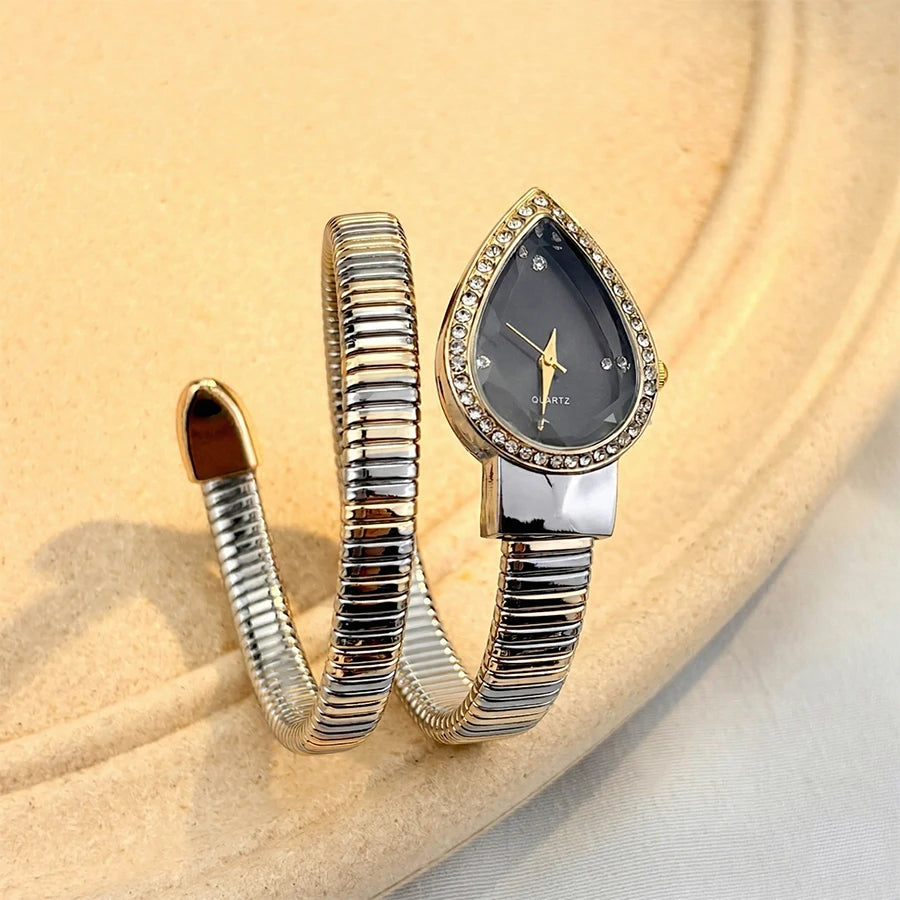 Women's Quartz Water-Drop Watch – Gold or Silver Snake Bracelet