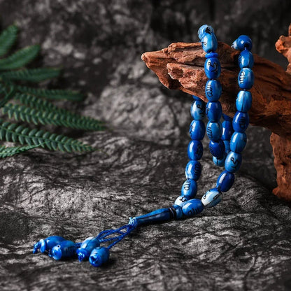Bracelet tasbih musulman 33 perles avec pompon – chapelet islamique Allah et Mohammed