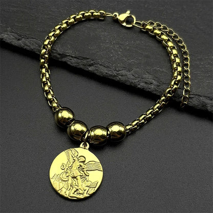 Collier Archange Saint Michel Doré – Pendentif Spirituel de Protection en Acier Inoxydable pour Homme et Femme