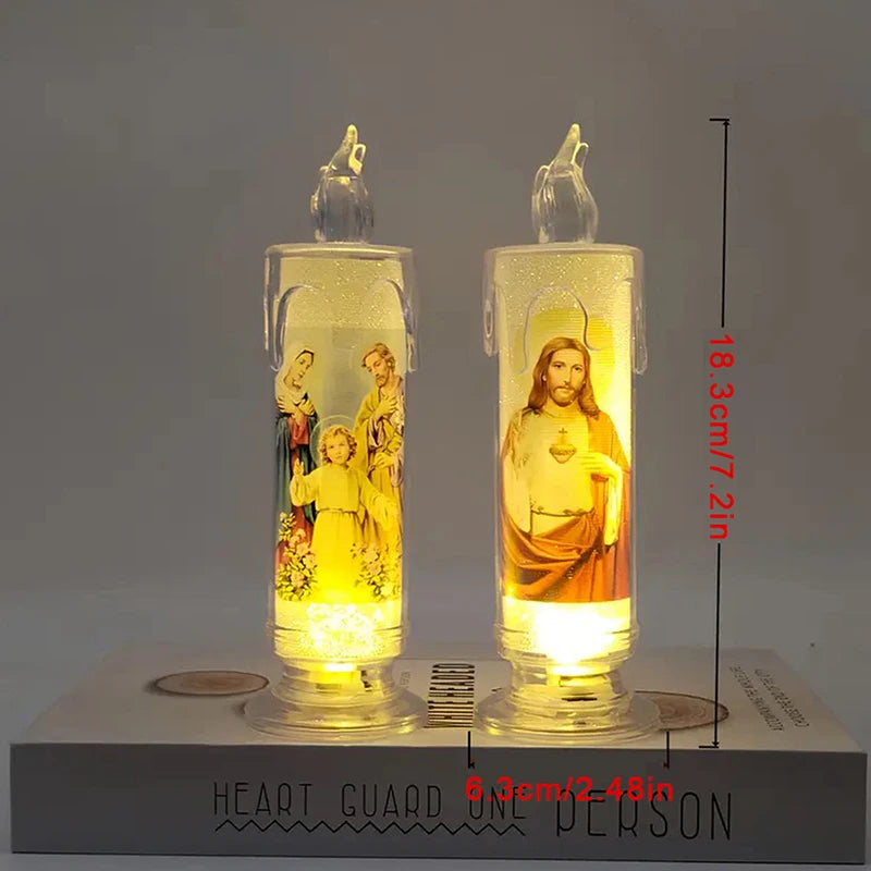 Bougie LED Religieuse Jésus & Vierge / Flamme Électronique Sans Feu