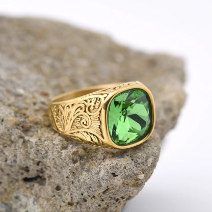 Bague homme acier inoxydable avec pierre colorée – style vintage mystique