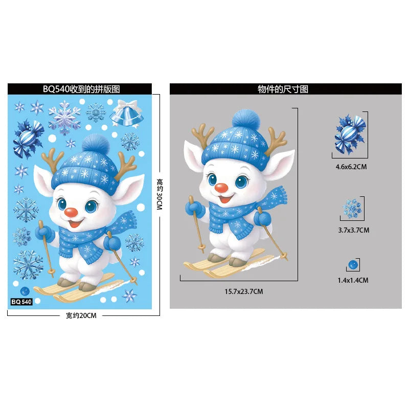 Stickers de Fenêtre Noël – Père Noël, Bonhomme de Neige & Flocons | Décoration Électrostatique Réutilisable